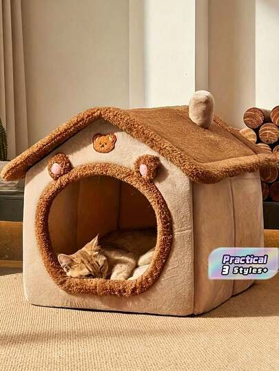 Indoor Cat Bed, Comfortable Cat Hole Bed Cat House Cat Tent, With Detachable Pillow, Soft And Warm Pet House Puppy Bed, Cat Kitten Puppy Cute Bear Pet Nest