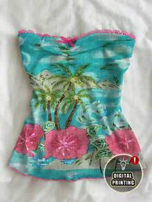 IslaSuriya [Printed Design] 2026 Summer Women Tropical Palm Tree Embroidered Strapless Tube Top Beaded Lace Trim Vacation Bandeau Top For Beach  - Multicolor - View 3