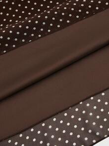 Sweetra Plus Size French Polka Dot Print Metal Decor Halter Neck Tie Dress - Multicolor - View 6