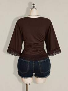 SHEIN ICON Women's Plus Size Retro Sexy Millennial Style Y2K Simple Casual Elegant Commuter Urban Modern Lace P - Brown - View 2