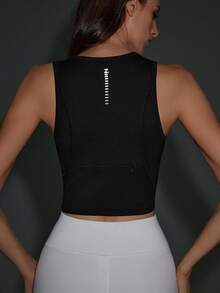 OutZeal Gym Top Women Sports Black Bra Gym Workout Quick Dry Mesh Panel With Pocket Summer Tee Tank Active Top - Black - View 9