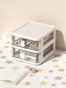 1Pc 4-Layer Drawer Storage Box With Pen Holder, Muti-Functional Office Stationery Desktop Organizer, Cute Rabbit-Shaped Handle Suitable For Dining Table Decoration And Office Desk Accessories. - A - View 9