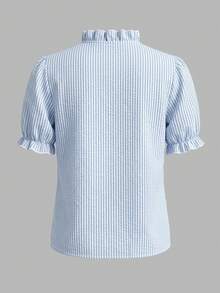 Resyla Women's Summer Casual Striped Petal Sleeve Blouse - Blue - View 2