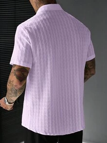 SLATEMANN Men's Solid Color Single-Breasted Casual Short Sleeve Shirt - Purple - View 2