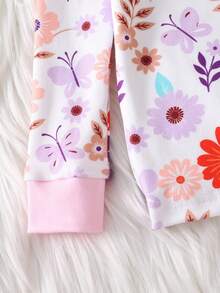 Baby Girl Comfortable Soft High Elasticity Rayon Fabric Multi-Color Floral All-Over Print Long Sleeve Crew Neck Leggings Pajama Set - Multicolor - View 5
