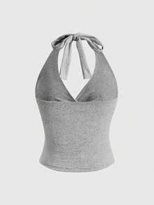 ROMWE Grunge Punk Y2k Leopard Print All-Over Print Women's Halter Top - Grey - View 2
