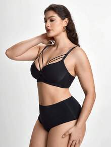 Slumbrini Plus Size Solid Harness Underwire Casual-Comfy Balconette Bra, Lift - Black - View 4