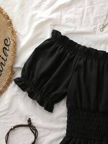 SHEIN VCAY Vestido de vacaciones sin hombros de talla grande con estampado de leopardo - Negro - Ver 6