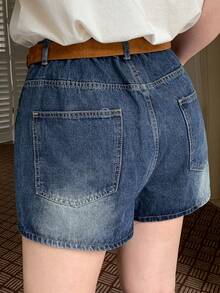 Dazy Plus Vintage Denim Washed Distressed Straight Leg Casual Denim Shorts, Versatile For Spring/Summer, Plus Size Women - Dark Wash - View 5