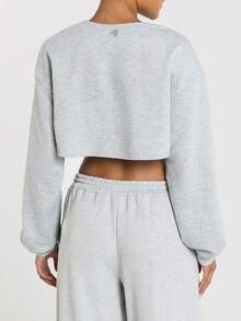 11SKNDS Cropped Open-Front Bolero Sweatshirt With Long Sleeves, Relaxed Fit, Midriff-Baring Cut, Cozy Fleece Feel, Perfect For Casual Everyday Layering - Grey - View 2