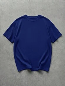 GENTILAND Camiseta holgada de hombro caído para hombre de color sólido - Neblina azul - Ver 8
