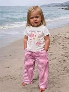 Emery Rose Kids Emery Rose Kids 女婴蝴蝶结贝壳印花T恤和条纹裤套装 - 彩色 - 查看 5