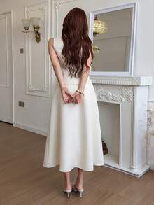 Feyla 女款 3D 花卉裝飾單排扣背心與裙子優雅兩件套 - 淡黃色 - 查看 10