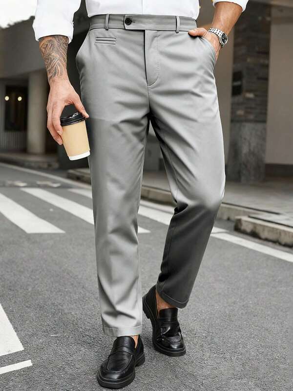 Manfinity Mode Men's Plus Size Solid Color Shirt Casual Commute Travel Suit Pants