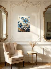Kit di pittura a diamanti 5D fai-da-te - Lussuoso floreale blu con foglie dorate, dettagli delicati dei petali, tela con sfumature blu e lucentezza metallica, arte da parete, decorazione per la casa, mosaico artigianale, miglior regalo per gli amici - multicolore - Visualizzare 2
