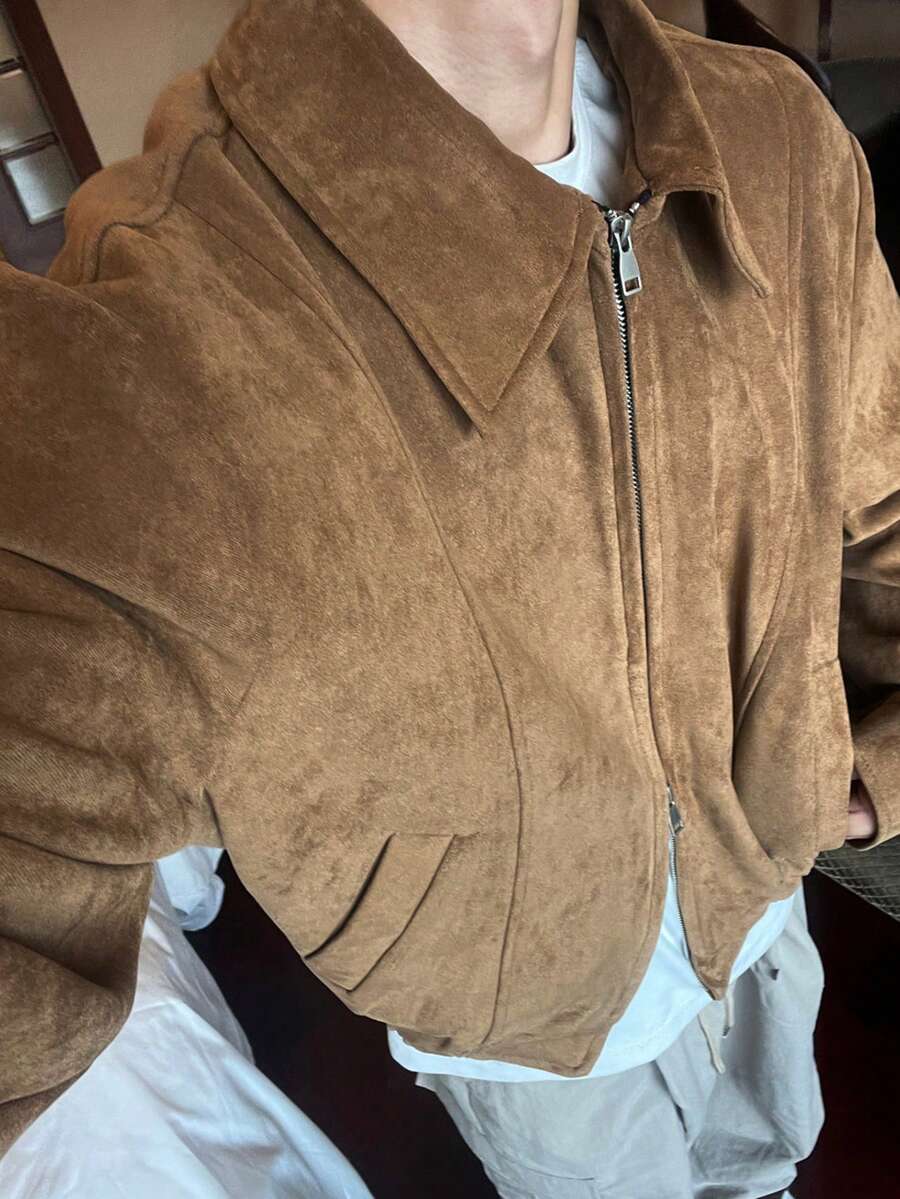 DAZY Autumn Solid Brown Suede Jacket And Coat For Men - Brown - View 1