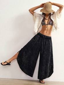 Bohemela Casual Grunge Country Solid Color Compass Loose Washed Women's Long Pants Concert Black Autumn - Black - View 6