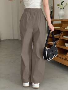 DAZY Drawstring Waist & Slant Pocket Design Pants - Brown - View 4