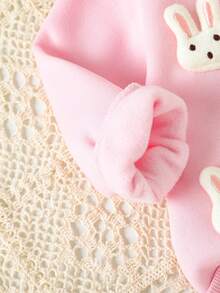 SHEIN Playful Pals 嬰兒幼兒秋冬套裝，女嬰可愛3D白兔粉色衛衣搭配親膚柔軟白色長褲套裝 - 粉色 - 查看 9