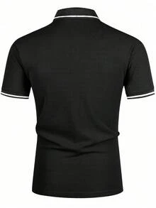 Manfinity Homme 大尺碼男士拼色休閒百搭通勤旅行短袖 Polo 衫 - 黑色 - 查看 8