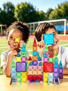 MINKOJA 50/70/100pcs Magnetic Building Blocks, 2-In-1 Magnetic Tiles Set, STEM Educational Stacking Toys & Montessori Learning Toys, Suitable For Children 3+ Years Old, Boys & Girls, Preschool, Mixed Colors - Multicolor - View 2