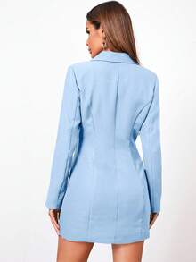 SHEIN Cottnline Lapel Collar Double Breasted Blazer Dress - Mint Green - View 6