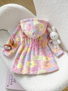 SHEIN Vintaside Kids 女嬰休閒可愛趣味保暖加厚抓絨連帽洋裝，適合秋冬外出穿著 - 彩色 - 查看 2