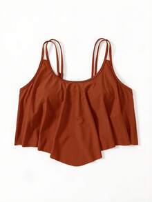 Swim Lushoire Top de traje de baño de talla grande de unicolor para vacaciones en la playa - Naranja - Ver 3