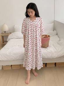 DAZY 青少年女孩碎花睡裙家居服 - 白色 - 查看 3