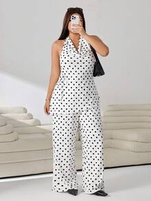 Solflare Plus Size Women Polka Dot Halter Top And Long Pants Casual Everyday 2 Pieces Set - Multicolor - View 5
