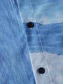 ROMWE MEN Camisa de manga corta holgada con bloques de color y cuadros para hombre con corbata - Multicolor - Ver 4