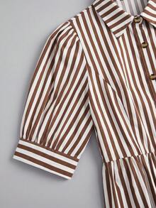 Linhara CURVE Gaun Panjang Musim Panas Elegan Bergaris Tenun untuk Wanita Ukuran Plus - Coffee Brown - View 6