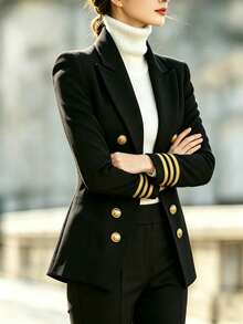 SHEIN Black Suit Jacket With Gold Buttons - Black - View 4