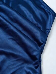 SHEIN Franclia Women's Summer Asymmetric Neck Sleeveless Top With Ruched Shoulder And Waist Design, Casual Daily Wear, Versatile Fashion Elegant Commute Style, Elegant, Vacation, Office - Navy Blue - View 5