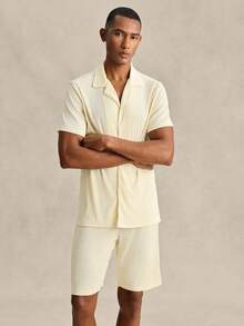 EverLounge Plain Turn-Down Collar Short Sleeve Shirt And Shorts Casual Men Pajama Set - Apricot - View 4