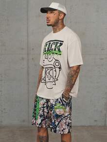 Rick and Morty X SHEIN Men's Letter Cartoon Print Short Sleeve T-Shirt And Shorts Set - Khaki - View 5