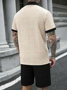 Manfinity CasualCool Men's Colorblock Short Sleeve Single-Breasted Shirt And Shorts Casual Set - Apricot - View 2