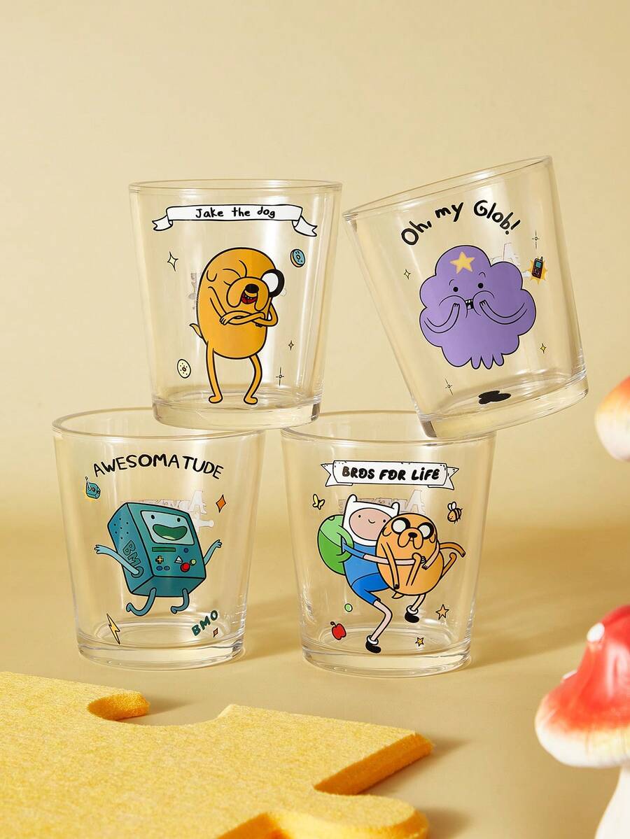 ADVENTURE TIME X SHEIN 卡通冒險角色 11.50oz/340ml 透明玻璃杯,印花飲水杯,適用於水、果汁、汽水、冰咖啡和調酒,適合居家、辦公室及日常使用 - 無色 - 查看 1