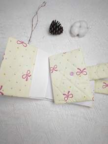 Cirelle 1PC A6 Aesthetic Quilted Fabric Book Cover With Snap Closure, Soft Bow Print Book Sleeve Case, Protective Book Jacket Cover Holder For Planner, Notebook & Novels - Single Piece - View 4