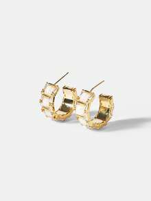 MOTF PREMIUM Pendientes de metal chapado en oro con medio aro y acrílico incrustado - Dorado - Ver 4