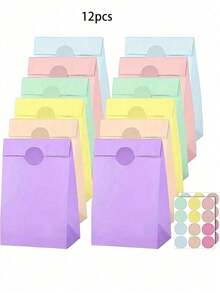 1/6/12/24pcs 8 Inch Kraft Paper Gift Bags With Handles Small Party Favor Bags Pastel Macaron Colorful Rainbow For Birthday Wedding Holiday Celebration Home Storage Decoration - multicolor - View 14