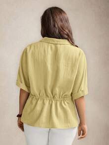 Zelara Plus Size Loose Drawstring Waist Shirt - Light Yellow - View 2
