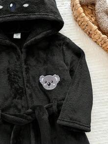 LMoss Kids 兒童小男孩針織素色刺繡連帽休閒秋冬開襟衫居家服 - 黑色 - 查看 5