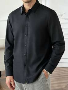 Core Aspect Kemeja Pria Lengan Panjang Kancing Tunggal dengan Motif Halus untuk Bisnis, Cocok untuk Kantor dan Acara Malam Hari - Navy Blue - View 5
