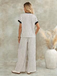 EMERY ROSE Women's Summer Casual Striped Top And Pants 2 Pieces Set Lounge Black And White Striped Casual Women Outfits 2-Piece Going Out Sets For Women - Multicolor - View 2