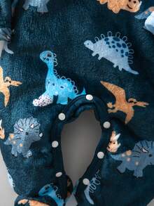 Newborn Baby Boy Autumn/Winter Soft Plush Fabric Dinosaur Digital Print Pattern Long Sleeve Jumpsuit 2-Piece Set Pajamas Loungewear - Multicolor - View 4