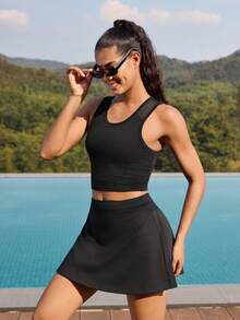 OutZeal Gym Top Women Sports Black Bra Gym Workout Quick Dry Mesh Panel With Pocket Summer Tee Tank Active Top - Black - View 8