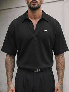 GENTILAND Men's Black Short Sleeve Button-Up Shirt, Relaxed Fit, Minimalist Summer - Black - View 8