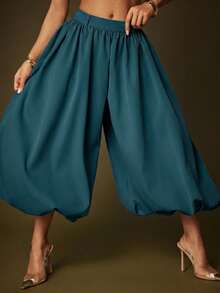 Vixey Woven High Waist Balloon Pants, Desk To Dinner, Work To Weekend, Office Chic, Versatile, Comfortable Chic, Everyday Elegance - Teal Blue - View 2