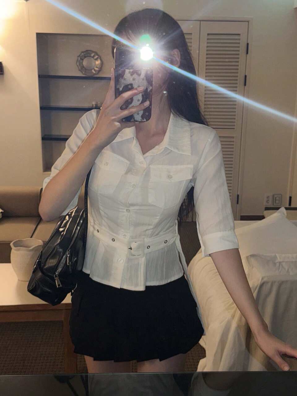 Women's Collared Long Sleeve Solid Color Blouse Brunch White Summer Elegant